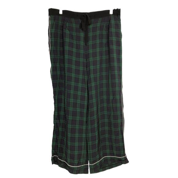 Tommy Hilfiger Pants Preppy Tartan Plaid Check Wide Leg Trousers Navy & Green XL - Picture 5 of 12